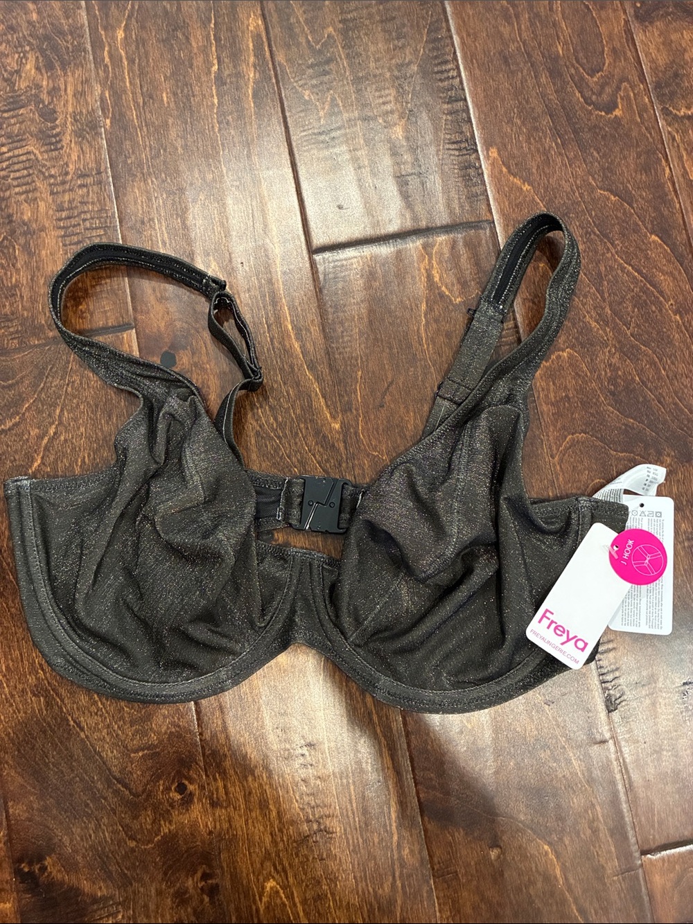 Freya Black Shimmer Women's Arizona Wave Underwire High Apex Bikini Top 38G